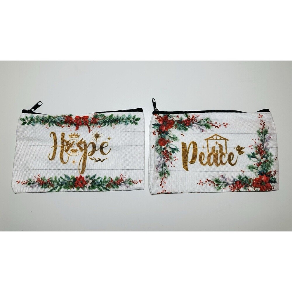 Pair of Holiday Festive Christmas Hope & Peace Small Zipper‎ Pouches